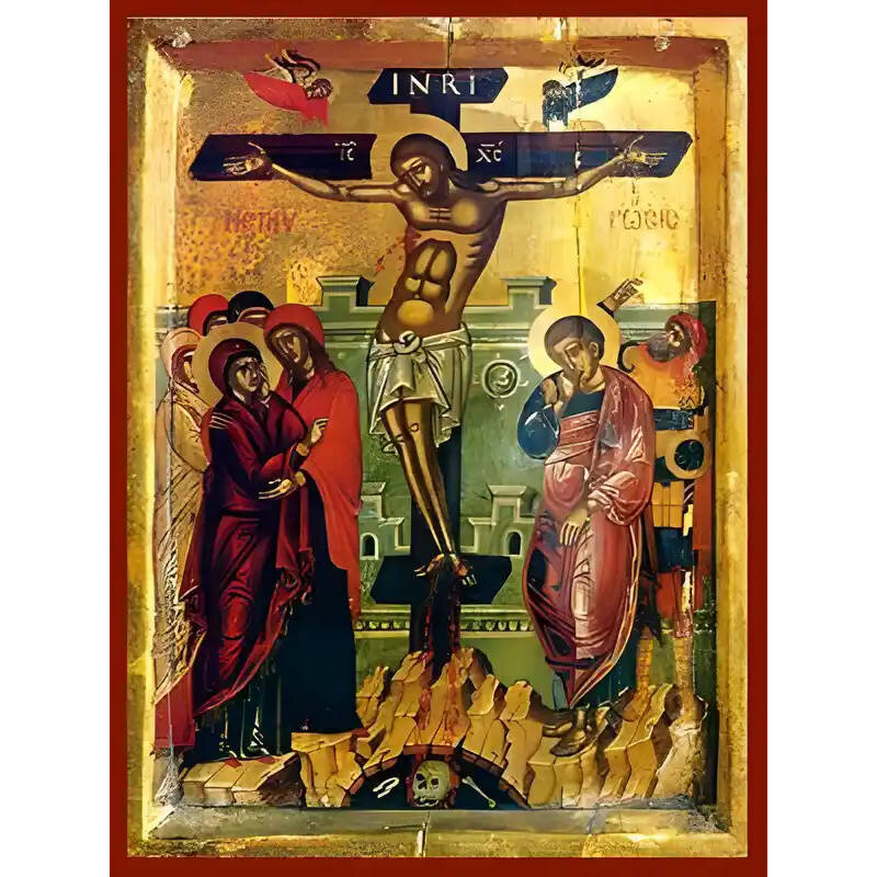 Εικόνα Ορθοδοξίας με περίγραμμα χρυσό σε ξύλο Φλαμουρίας  με  βάση Εικόνα ΣΤΑΥΡΩΣΙΣ ΧΡΙΣΤΟΥ Χειροποίητη Ελληνορθόδοξη εικόνα του Ιησού Χριστού, Κρεμαστή πλάκα βυζαντινής τέχνης, χριστιανική τέχνη Διάσταση 15x11 cm (5,9x4,3 ίντσες)  INTRAEK-337757863690