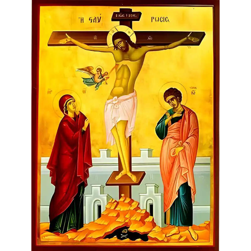 Εικόνα Ορθοδοξίας με περίγραμμα χρυσό σε ξύλο Φλαμουρίας  με  βάση Εικόνα ΣΤΑΥΡΩΣΙΣ ΧΡΙΣΤΟΥ Χειροποίητη Ελληνορθόδοξη εικόνα του Ιησού Χριστού, Κρεμαστή πλάκα βυζαντινής τέχνης, χριστιανική τέχνη Διάσταση 15x11 cm (5,9x4,3 ίντσες)  INTRAEK-337757864132