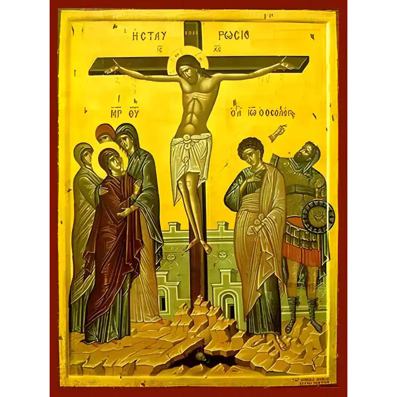 Εικόνα Ορθοδοξίας με περίγραμμα χρυσό σε ξύλο Φλαμουρίας  με  βάση Εικόνα ΣΤΑΥΡΩΣΙΣ ΧΡΙΣΤΟΥ Χειροποίητη Ελληνορθόδοξη εικόνα του Ιησού Χριστού, Κρεμαστή πλάκα βυζαντινής τέχνης, χριστιανική τέχνη Διάσταση 15x11 cm (5,9x4,3 ίντσες)  INTRAEK-337757863691
