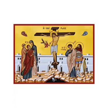 Εικόνα Ορθοδοξίας με περίγραμμα χρυσό σε ξύλο Φλαμουρίας με βάση Εικόνα ΣΤΑΥΡΩΣΙΣ ΧΡΙΣΤΟΥ Χειροποίητη Ελληνορθόδοξη εικόνα του Ιησού Χριστού, Κρεμαστή πλάκα βυζαντινής τέχνης, χριστιανική τέχνη Διάσταση 15x11 cm (5,9x4,3 ίντσες) INTRAEK-337757864129 - Image 1