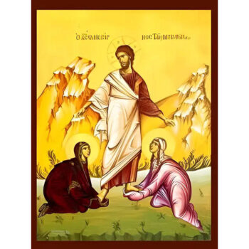 Εικόνα Ορθοδοξίας με περίγραμμα χρυσό σε ξύλο Φλαμουρίας με βάση Εικόνα ΦΑΝΕΡΟΥΜΕΝΟΣ ΤΑΙΣ ΜΥΡΟΦΟΡΟΙΣ Χειροποίητη Ελληνορθόδοξη εικόνα του Ιησού Χριστού, Κρεμαστή πλάκα βυζαντινής τέχνης, χριστιανική τέχνη Διάσταση 15x11 cm (5,9x4,3 ίντσες) INTRAEK-337757864100 - Image 1