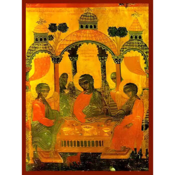 Εικόνα Ορθοδοξίας με περίγραμμα χρυσό σε ξύλο Φλαμουρίας με βάση Εικόνα ΦΙΛΟΞΕΝΙΑ ΤΟΥ ΑΒΡΑΑΜ Χειροποίητη Ελληνορθόδοξη εικόνα του Ιησού Χριστού, Κρεμαστή πλάκα βυζαντινής τέχνης, χριστιανική τέχνη Διάσταση 15x11 cm (5,9x4,3 ίντσες) INTRAEK-337757864099 - Image 1