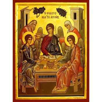 Εικόνα Ορθοδοξίας με περίγραμμα χρυσό σε ξύλο Φλαμουρίας με βάση Εικόνα ΦΙΛΟΞΕΝΙΑ ΤΟΥ ΑΒΡΑΑΜ Χειροποίητη Ελληνορθόδοξη εικόνα του Ιησού Χριστού, Κρεμαστή πλάκα βυζαντινής τέχνης, χριστιανική τέχνη Διάσταση 15x11 cm (5,9x4,3 ίντσες) INTRAEK-337757864098 - Image 1