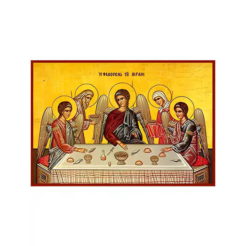 Εικόνα Ορθοδοξίας με περίγραμμα χρυσό σε ξύλο Φλαμουρίας  με  βάση Εικόνα ΦΙΛΟΞΕΝΙΑ ΤΟΥ ΑΒΡΑΑΜ Χειροποίητη Ελληνορθόδοξη εικόνα του Ιησού Χριστού, Κρεμαστή πλάκα βυζαντινής τέχνης, χριστιανική τέχνη Διάσταση 15x11 cm (5,9x4,3 ίντσες)  INTRAEK-337757864097