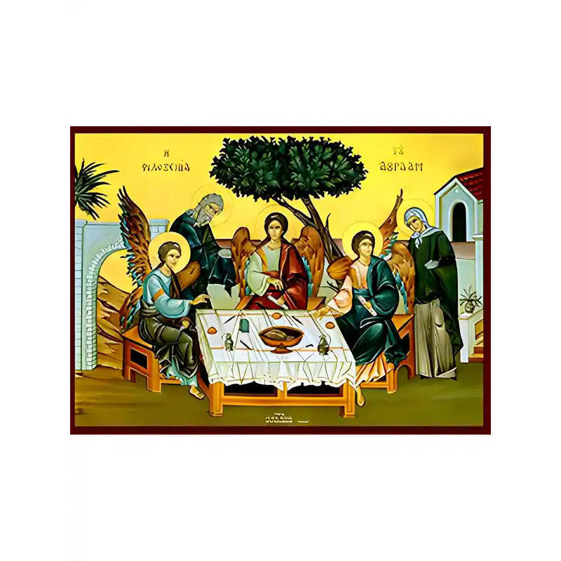 Εικόνα Ορθοδοξίας με περίγραμμα χρυσό σε ξύλο Φλαμουρίας  με  βάση Εικόνα ΦΙΛΟΞΕΝΙΑ ΤΟΥ ΑΒΡΑΑΜ Χειροποίητη Ελληνορθόδοξη εικόνα του Ιησού Χριστού, Κρεμαστή πλάκα βυζαντινής τέχνης, χριστιανική τέχνη Διάσταση 15x11 cm (5,9x4,3 ίντσες)  INTRAEK-337757864095