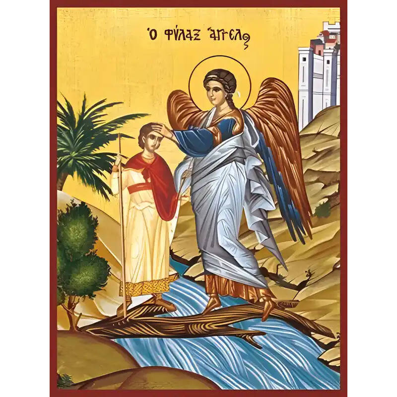 Εικόνα Ορθοδοξίας με περίγραμμα χρυσό σε ξύλο Φλαμουρίας  με  βάση Εικόνα ΦΥΛΑΞ ΑΓΓΕΛΟΣ Χειροποίητη Ελληνορθόδοξη εικόνα του Ιησού Χριστού, Κρεμαστή πλάκα βυζαντινής τέχνης, χριστιανική τέχνη Διάσταση 15x11 cm (5,9x4,3 ίντσες)  INTRAEK-337757864092