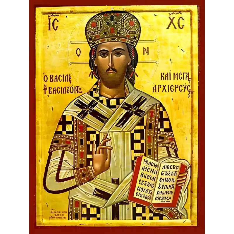 Εικόνα Ορθοδοξίας με περίγραμμα χρυσό σε ξύλο Φλαμουρίας  με  βάση Εικόνα ΧΡΙΣΤΟΣ ΕΥΛΟΓΩΝ, ΒΑΣΙΛΕΥΣ ΤΩΝ ΒΑΣΙΛΕΥΟΝΤΩΝ ΚΑΙ ΜΕΓΑΣ ΑΡΧΙΕΡΕΥΣ Χειροποίητη Ελληνορθόδοξη εικόνα του Ιησού Χριστού, Κρεμαστή πλάκα βυζαντινής τέχνης, χριστιανική τέχνη Διάσταση 15x11 cm (5,9x4,3 ίντσες)  INTRAEK-337757864070