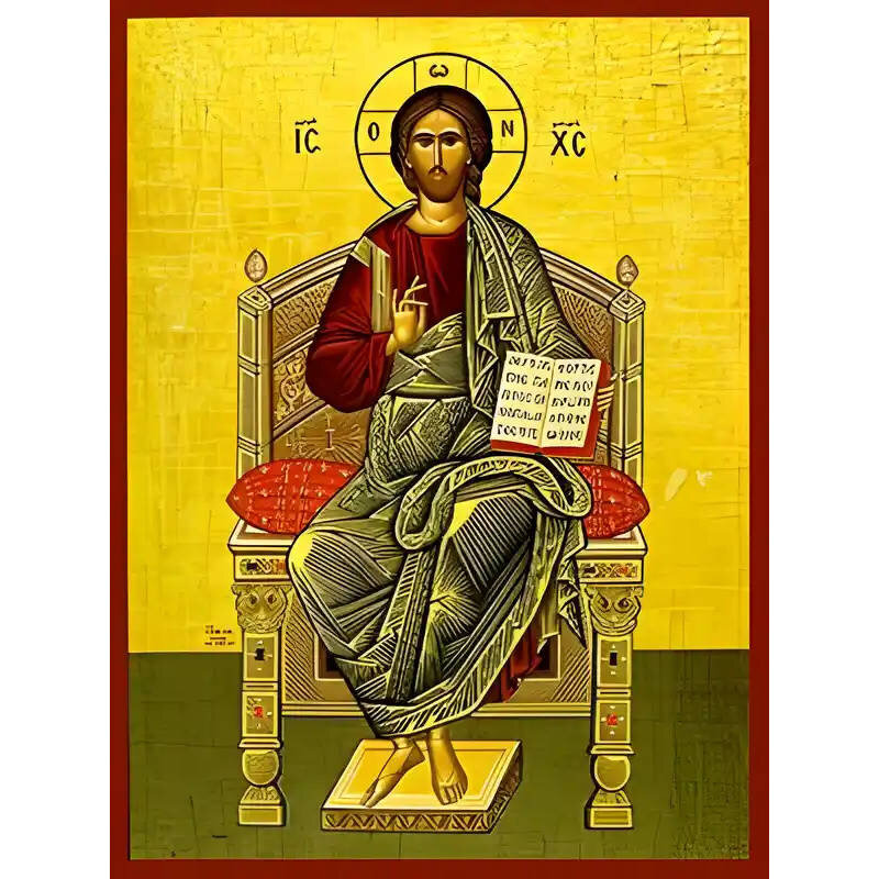 Εικόνα Ορθοδοξίας με περίγραμμα χρυσό σε ξύλο Φλαμουρίας  με  βάση Εικόνα ΧΡΙΣΤΟΣ ΕΥΛΟΓΩΝ, ΕΝΘΡΟΝΟΣ Χειροποίητη Ελληνορθόδοξη εικόνα του Ιησού Χριστού, Κρεμαστή πλάκα βυζαντινής τέχνης, χριστιανική τέχνη Διάσταση 15x11 cm (5,9x4,3 ίντσες)  INTRAEK-337757864065