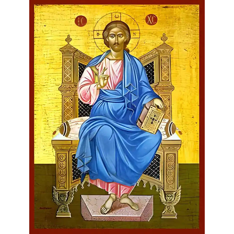 Εικόνα Ορθοδοξίας με περίγραμμα χρυσό σε ξύλο Φλαμουρίας  με  βάση Εικόνα ΧΡΙΣΤΟΣ ΕΥΛΟΓΩΝ, ΕΝΘΡΟΝΟΣ Χειροποίητη Ελληνορθόδοξη εικόνα του Ιησού Χριστού, Κρεμαστή πλάκα βυζαντινής τέχνης, χριστιανική τέχνη Διάσταση 15x11 cm (5,9x4,3 ίντσες)  INTRAEK-337757864064