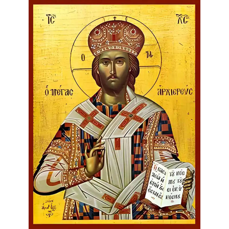 Εικόνα Ορθοδοξίας με περίγραμμα χρυσό σε ξύλο Φλαμουρίας  με  βάση Εικόνα ΧΡΙΣΤΟΣ ΕΥΛΟΓΩΝ, ΜΕΓΑΣ ΑΡΧΙΕΡΕΥΣ Χειροποίητη Ελληνορθόδοξη εικόνα του Ιησού Χριστού, Κρεμαστή πλάκα βυζαντινής τέχνης, χριστιανική τέχνη Διάσταση 15x11 cm (5,9x4,3 ίντσες)  INTRAEK-337757864060