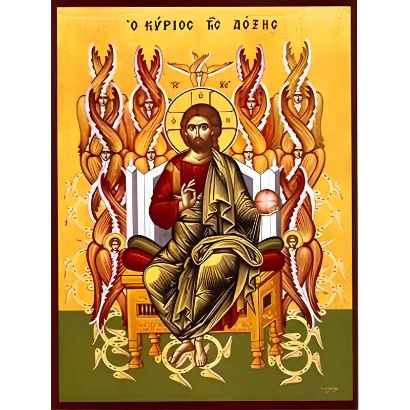 Εικόνα Ορθοδοξίας με περίγραμμα χρυσό σε ξύλο Φλαμουρίας  με  βάση Εικόνα ΧΡΙΣΤΟΣ ΕΥΛΟΓΩΝ, Ο ΚΥΡΙΟΣ ΤΗΣ ΔΟΞΗΣ, ΕΝΘΡΟΝΟΣ Χειροποίητη Ελληνορθόδοξη εικόνα του Ιησού Χριστού, Κρεμαστή πλάκα βυζαντινής τέχνης, χριστιανική τέχνη Διάσταση 15x11 cm (5,9x4,3 ίντσες)  INTRAEK-337757864050