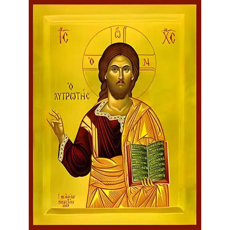 Εικόνα Ορθοδοξίας με περίγραμμα χρυσό σε ξύλο Φλαμουρίας  με  βάση Εικόνα ΧΡΙΣΤΟΣ ΕΥΛΟΓΩΝ, Ο ΛΥΤΡΩΤΗΣ Χειροποίητη Ελληνορθόδοξη εικόνα του Ιησού Χριστού, Κρεμαστή πλάκα βυζαντινής τέχνης, χριστιανική τέχνη Διάσταση 15x11 cm (5,9x4,3 ίντσες)  INTRAEK-337757864049