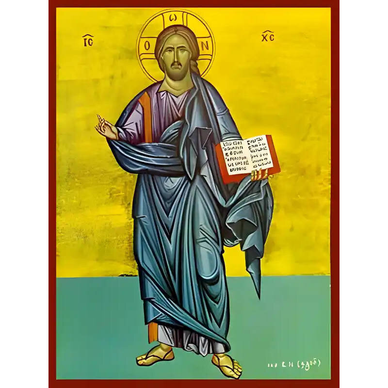 Εικόνα Ορθοδοξίας με περίγραμμα χρυσό σε ξύλο Φλαμουρίας  με  βάση Εικόνα ΧΡΙΣΤΟΣ ΕΥΛΟΓΩΝ, ΟΛΟΣΩΜΟΣ Χειροποίητη Ελληνορθόδοξη εικόνα του Ιησού Χριστού, Κρεμαστή πλάκα βυζαντινής τέχνης, χριστιανική τέχνη Διάσταση 15x11 cm (5,9x4,3 ίντσες)  INTRAEK-337757864038