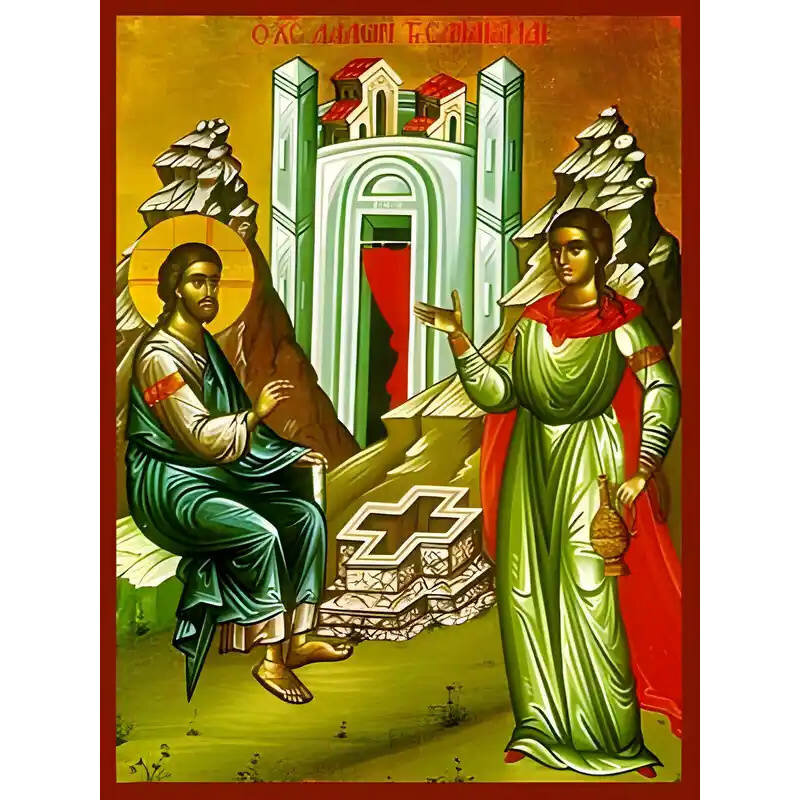 Εικόνα Ορθοδοξίας με περίγραμμα χρυσό σε ξύλο Φλαμουρίας  με  βάση Εικόνα ΧΡΙΣΤΟΣ ΛΑΛΩΝ ΤΗ ΣΑΜΑΡΕΙΤΙΔΙ Χειροποίητη Ελληνορθόδοξη εικόνα του Ιησού Χριστού, Κρεμαστή πλάκα βυζαντινής τέχνης, χριστιανική τέχνη Διάσταση 15x11 cm (5,9x4,3 ίντσες)  INTRAEK-337757864018