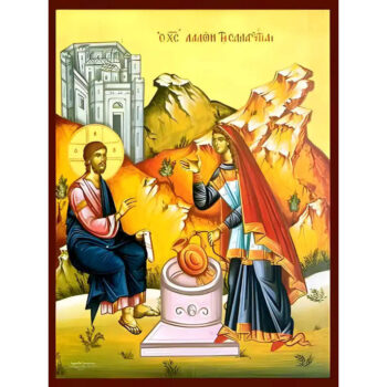 Εικόνα Ορθοδοξίας με περίγραμμα χρυσό σε ξύλο Φλαμουρίας με βάση Εικόνα ΧΡΙΣΤΟΣ ΛΑΛΩΝ ΤΗ ΣΑΜΑΡΕΙΤΙΔΙ Χειροποίητη Ελληνορθόδοξη εικόνα του Ιησού Χριστού, Κρεμαστή πλάκα βυζαντινής τέχνης, χριστιανική τέχνη Διάσταση 15x11 cm (5,9x4,3 ίντσες) INTRAEK-337757864017 - Image 1