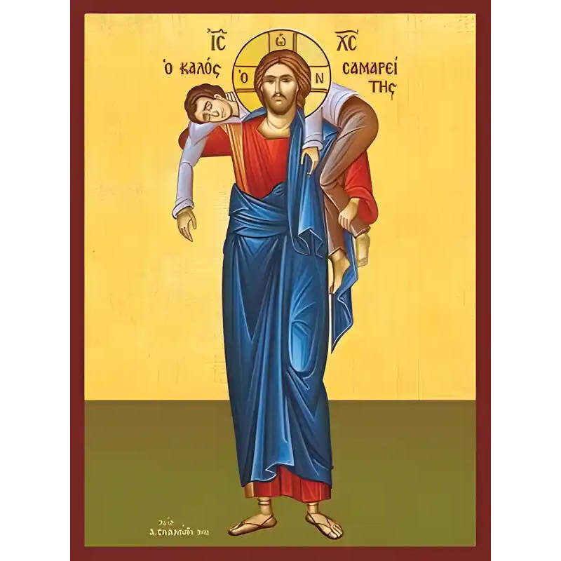 Εικόνα Ορθοδοξίας με περίγραμμα χρυσό σε ξύλο Φλαμουρίας  με  βάση Εικόνα ΧΡΙΣΤΟΣ, Ο ΚΑΛΟΣ ΣΑΜΑΡΕΙΤΗΣ Χειροποίητη Ελληνορθόδοξη εικόνα του Ιησού Χριστού, Κρεμαστή πλάκα βυζαντινής τέχνης, χριστιανική τέχνη Διάσταση 15x11 cm (5,9x4,3 ίντσες)  INTRAEK-337757864013