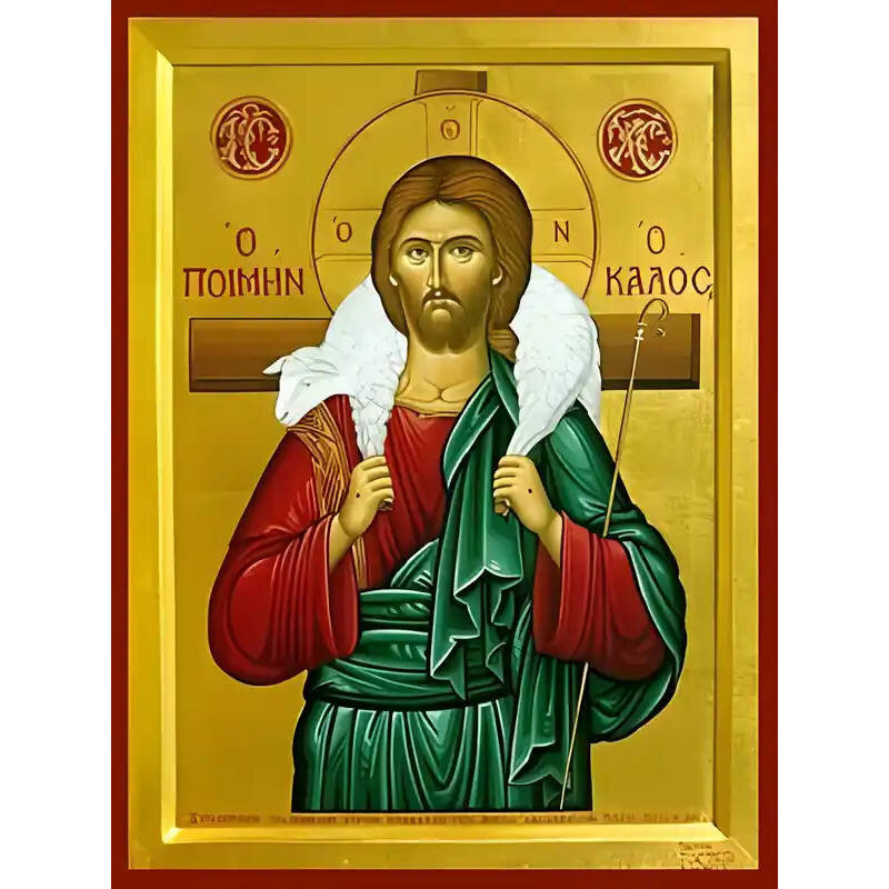Εικόνα Ορθοδοξίας με περίγραμμα χρυσό σε ξύλο Φλαμουρίας  με  βάση Εικόνα ΧΡΙΣΤΟΣ, Ο ΠΟΙΜΗΝ Ο ΚΑΛΟΣ Χειροποίητη Ελληνορθόδοξη εικόνα του Ιησού Χριστού, Κρεμαστή πλάκα βυζαντινής τέχνης, χριστιανική τέχνη Διάσταση 15x11 cm (5,9x4,3 ίντσες)  INTRAEK-337757864012