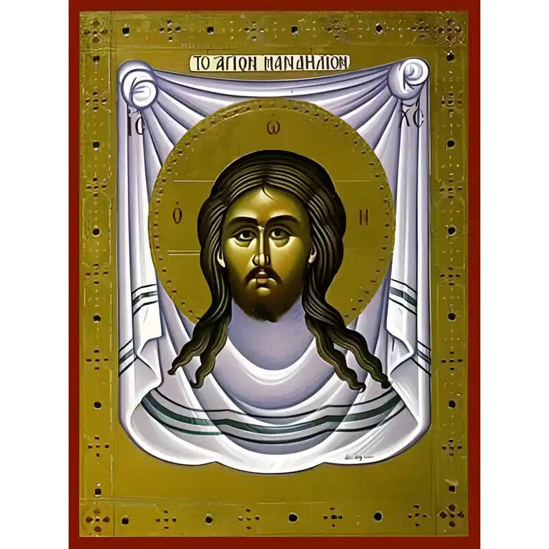 Εικόνα Ορθοδοξίας με περίγραμμα χρυσό σε ξύλο Φλαμουρίας  με  βάση Εικόνα ΧΡΙΣΤΟΣ, ΤΟ ΑΓΙΟΝ ΜΑΝΔΗΛΙΟΝ Χειροποίητη Ελληνορθόδοξη εικόνα του Ιησού Χριστού, Κρεμαστή πλάκα βυζαντινής τέχνης, χριστιανική τέχνη Διάσταση 15x11 cm (5,9x4,3 ίντσες)  INTRAEK-337757864005