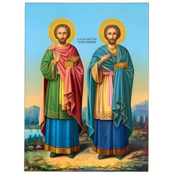 Εικόνα Ορθοδοξίας με περίγραμμα χρυσό σε ξύλο Φλαμουρίας με βάση Εικόνα ΑΓΙΟΙ ΑΝΑΡΓΥΡΟΙ ΚΟΣΜΑΣ ΚΑΙ ΔΑΜΙΑΝΟΣ, ΟΛΟΣΩΜΟΙ Χειροποίητη Ελληνορθόδοξη εικόνα του Ιησού Χριστού, Κρεμαστή πλάκα βυζαντινής τέχνης, χριστιανική τέχνη Διάσταση 15x11 cm (5,9x4,3 ίντσες) INTRAEK-337757864001 - Image 1