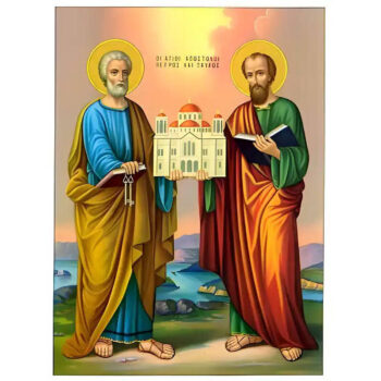 Εικόνα Ορθοδοξίας με περίγραμμα χρυσό σε ξύλο Φλαμουρίας με βάση Εικόνα ΑΓΙΟΙ ΑΠΟΣΤΟΛΟΙ ΠΕΤΡΟΣ & ΠΑΥΛΟΣ, ΟΛΟΣΩΜΟΙ Χειροποίητη Ελληνορθόδοξη εικόνα του Ιησού Χριστού, Κρεμαστή πλάκα βυζαντινής τέχνης, χριστιανική τέχνη Διάσταση 15x11 cm (5,9x4,3 ίντσες) INTRAEK-337757863998 - Image 1