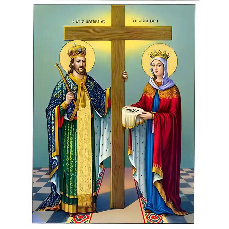 Εικόνα Ορθοδοξίας με περίγραμμα χρυσό σε ξύλο Φλαμουρίας  με  βάση Εικόνα ΑΓΙΟΙ ΚΩΝΣΤΑΝΤΙΝΟΣ ΚΑΙ ΕΛΕΝΗ, ΟΛΟΣΩΜΟΙ Χειροποίητη Ελληνορθόδοξη εικόνα του Ιησού Χριστού, Κρεμαστή πλάκα βυζαντινής τέχνης, χριστιανική τέχνη Διάσταση 15x11 cm (5,9x4,3 ίντσες)  INTRAEK-337757863992