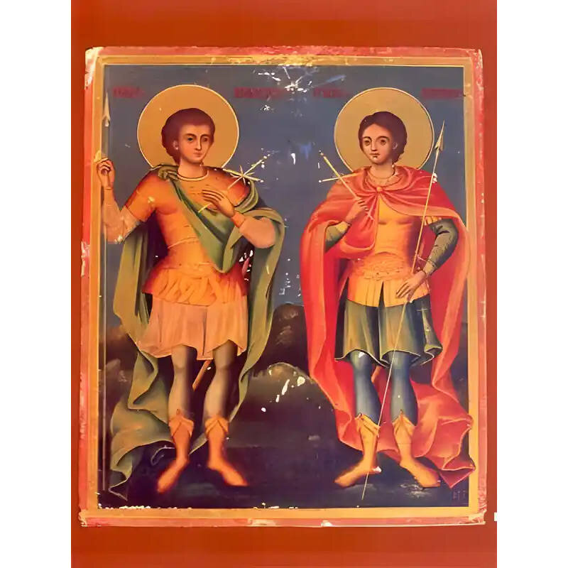 Εικόνα Ορθοδοξίας με περίγραμμα χρυσό σε ξύλο Φλαμουρίας  με  βάση Εικόνα ΑΓΙΟΙ ΣΕΡΓΙΟΣ ΚΑΙ ΒΑΚΧΟΣ, ΜΑΡΤΥΡΕΣ, ΟΛΟΣΩΜΟΙ Χειροποίητη Ελληνορθόδοξη εικόνα του Ιησού Χριστού, Κρεμαστή πλάκα βυζαντινής τέχνης, χριστιανική τέχνη Διάσταση 15x11 cm (5,9x4,3 ίντσες)  INTRAEK-337757863990