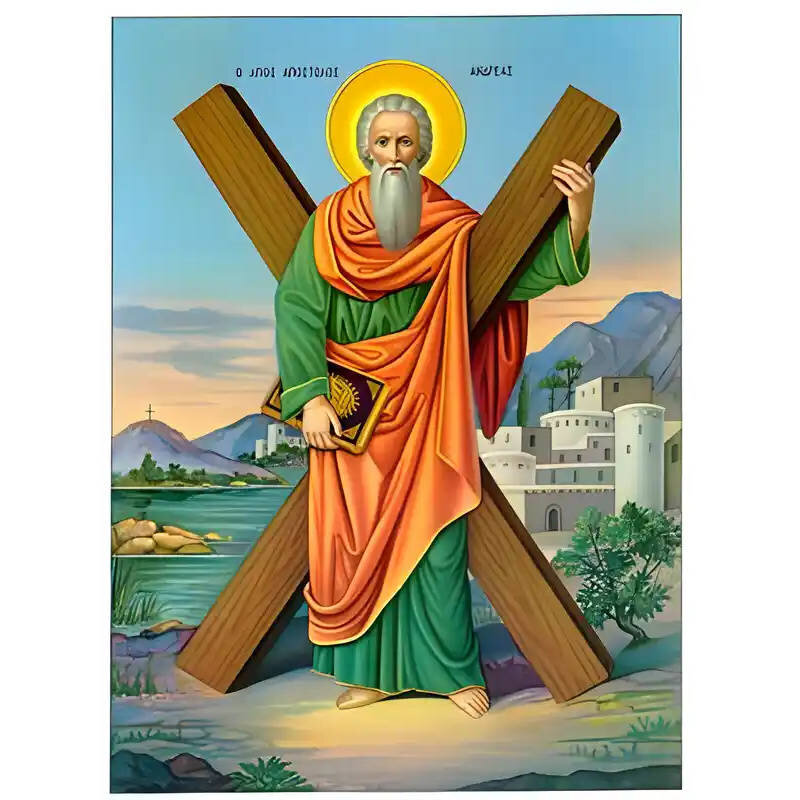 Εικόνα Ορθοδοξίας με περίγραμμα χρυσό σε ξύλο Φλαμουρίας  με  βάση Εικόνα ΑΓΙΟΣ ΑΠΟΣΤΟΛΟΣ ΑΝΔΡΕΑΣ, Ο ΠΡΩΤΟΚΛΗΤΟΣ, ΟΛΟΣΩΜΟΣ Χειροποίητη Ελληνορθόδοξη εικόνα του Ιησού Χριστού, Κρεμαστή πλάκα βυζαντινής τέχνης, χριστιανική τέχνη Διάσταση 15x11 cm (5,9x4,3 ίντσες)  INTRAEK-337757863976