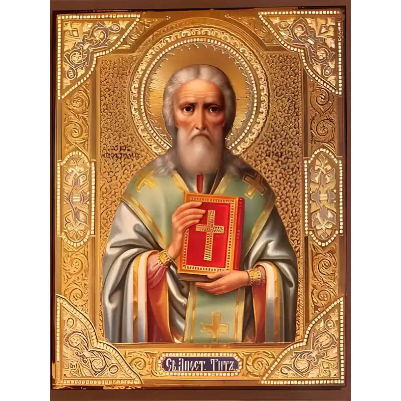Εικόνα Ορθοδοξίας με περίγραμμα χρυσό σε ξύλο Φλαμουρίας  με  βάση Εικόνα ΑΓΙΟΣ ΑΠΟΣΤΟΛΟΣ ΤΙΤΟΣ, ΕΠΙΣΚΟΠΟΣ ΚΡΗΤΗΣ, Ο ΜΑΘΗΤΗΣ ΤΟΥ ΑΠΟΣΤΟΛΟΥ ΠΑΥΛΟΥ Χειροποίητη Ελληνορθόδοξη εικόνα του Ιησού Χριστού, Κρεμαστή πλάκα βυζαντινής τέχνης, χριστιανική τέχνη Διάσταση 15x11 cm (5,9x4,3 ίντσες)  INTRAEK-337757863973