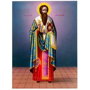 Εικόνα Ορθοδοξίας με περίγραμμα χρυσό σε ξύλο Φλαμουρίας με βάση Εικόνα ΑΓΙΟΣ ΒΑΣΙΛΕΙΟΣ Ο ΜΕΓΑΣ, ΑΡΧΙΕΠΙΣΚΟΠΟΣ ΚΑΙΣΑΡΕΙΑΣ, ΟΛΟΣΩΜΟΣ Χειροποίητη Ελληνορθόδοξη εικόνα του Ιησού Χριστού, Κρεμαστή πλάκα βυζαντινής τέχνης, χριστιανική τέχνη Διάσταση 15x11 cm (5,9x4,3 ίντσες) INTRAEK-337757863969 - Image 1