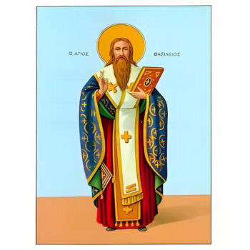 Εικόνα Ορθοδοξίας με περίγραμμα χρυσό σε ξύλο Φλαμουρίας με βάση Εικόνα ΑΓΙΟΣ ΒΑΣΙΛΕΙΟΣ Ο ΜΕΓΑΣ, ΑΡΧΙΕΠΙΣΚΟΠΟΣ ΚΑΙΣΑΡΕΙΑΣ, ΟΛΟΣΩΜΟΣ Χειροποίητη Ελληνορθόδοξη εικόνα του Ιησού Χριστού, Κρεμαστή πλάκα βυζαντινής τέχνης, χριστιανική τέχνη Διάσταση 15x11 cm (5,9x4,3 ίντσες) INTRAEK-337757863968 - Image 1