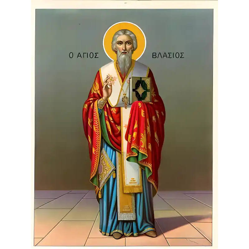 Εικόνα Ορθοδοξίας με περίγραμμα χρυσό σε ξύλο Φλαμουρίας  με  βάση Εικόνα ΑΓΙΟΣ ΒΛΑΣΙΟΣ, ΙΕΡΟΜΑΡΤΥΣ, ΕΠΙΣΚΟΠΟΣ ΣΕΒΑΣΤΕΙΑΣ, ΟΛΟΣΩΜΟΣ Χειροποίητη Ελληνορθόδοξη εικόνα του Ιησού Χριστού, Κρεμαστή πλάκα βυζαντινής τέχνης, χριστιανική τέχνη Διάσταση 15x11 cm (5,9x4,3 ίντσες)  INTRAEK-337757863967