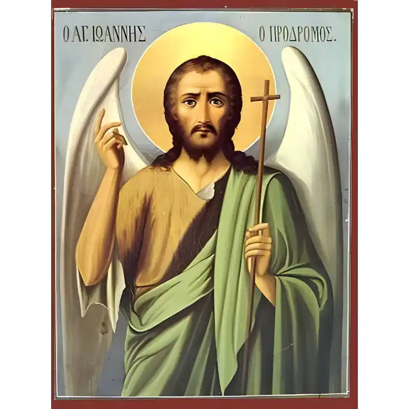Εικόνα Ορθοδοξίας με περίγραμμα χρυσό σε ξύλο Φλαμουρίας  με  βάση Εικόνα ΑΓΙΟΣ ΙΩΑΝΝΗΣ Ο ΠΡΟΔΡΟΜΟΣ Χειροποίητη Ελληνορθόδοξη εικόνα του Ιησού Χριστού, Κρεμαστή πλάκα βυζαντινής τέχνης, χριστιανική τέχνη Διάσταση 15x11 cm (5,9x4,3 ίντσες)  INTRAEK-337757863948