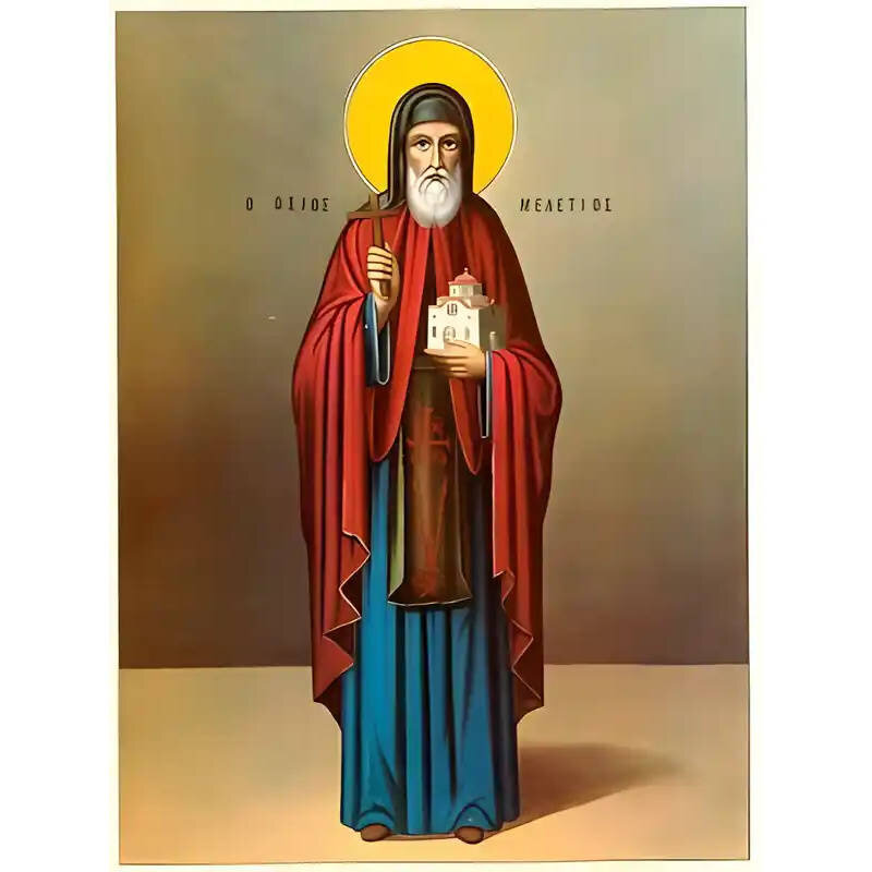 Εικόνα Ορθοδοξίας με περίγραμμα χρυσό σε ξύλο Φλαμουρίας  με  βάση Εικόνα ΑΓΙΟΣ ΜΕΛΕΤΙΟΣ, Ο ΝΕΟΣ, Ο ΕΝ ΚΙΘΑΙΡΩΝΙ, ΟΛΟΣΩΜΟΣ Χειροποίητη Ελληνορθόδοξη εικόνα του Ιησού Χριστού, Κρεμαστή πλάκα βυζαντινής τέχνης, χριστιανική τέχνη Διάσταση 15x11 cm (5,9x4,3 ίντσες)  INTRAEK-337757863933