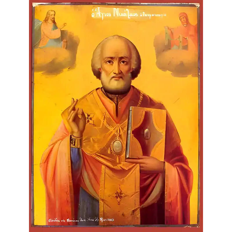 Εικόνα Ορθοδοξίας με περίγραμμα χρυσό σε ξύλο Φλαμουρίας  με  βάση Εικόνα ΑΓΙΟΣ ΝΙΚΟΛΑΟΣ, ΑΡΧΙΕΠΙΣΚΟΠΟΣ ΜΥΡΩΝ ΛΥΚΙΑΣ Χειροποίητη Ελληνορθόδοξη εικόνα του Ιησού Χριστού, Κρεμαστή πλάκα βυζαντινής τέχνης, χριστιανική τέχνη Διάσταση 15x11 cm (5,9x4,3 ίντσες)  INTRAEK-337757863927