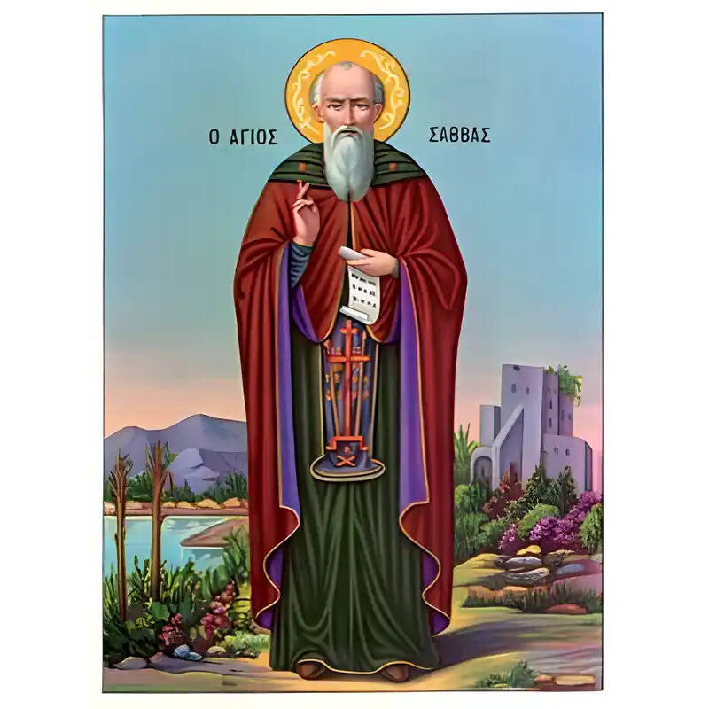 Εικόνα Ορθοδοξίας με περίγραμμα χρυσό σε ξύλο Φλαμουρίας  με  βάση Εικόνα ΑΓΙΟΣ ΣΑΒΒΑΣ, Ο ΗΓΙΑΣΜΕΝΟΣ, ΟΛΟΣΩΜΟΣ Χειροποίητη Ελληνορθόδοξη εικόνα του Ιησού Χριστού, Κρεμαστή πλάκα βυζαντινής τέχνης, χριστιανική τέχνη Διάσταση 15x11 cm (5,9x4,3 ίντσες)  INTRAEK-337757863918