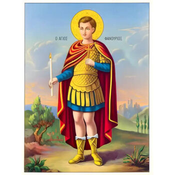 Εικόνα Ορθοδοξίας με περίγραμμα χρυσό σε ξύλο Φλαμουρίας με βάση Εικόνα ΑΓΙΟΣ ΦΑΝΟΥΡΙΟΣ Ο ΜΕΓΑΛΟΜΑΡΤΥΣ, ΟΛΟΣΩΜΟΣ Χειροποίητη Ελληνορθόδοξη εικόνα του Ιησού Χριστού, Κρεμαστή πλάκα βυζαντινής τέχνης, χριστιανική τέχνη Διάσταση 15x11 cm (5,9x4,3 ίντσες) INTRAEK-337757863908 - Image 1