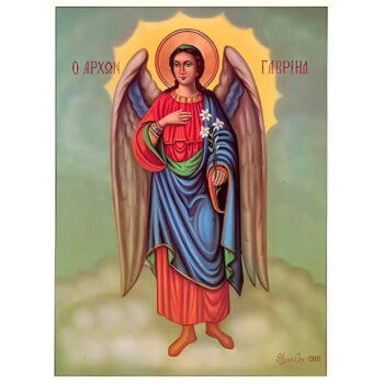 Εικόνα Ορθοδοξίας με περίγραμμα χρυσό σε ξύλο Φλαμουρίας  με  βάση Εικόνα ΑΡΧΩΝ ΓΑΒΡΙΗΛ, ΟΛΟΣΩΜΟΣ Χειροποίητη Ελληνορθόδοξη εικόνα του Ιησού Χριστού, Κρεμαστή πλάκα βυζαντινής τέχνης, χριστιανική τέχνη Διάσταση 15x11 cm (5,9x4,3 ίντσες)  INTRAEK-337757863892 - Image 1