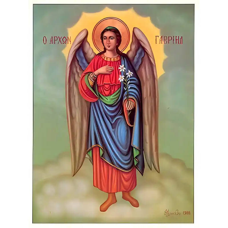 Εικόνα Ορθοδοξίας με περίγραμμα χρυσό σε ξύλο Φλαμουρίας  με  βάση Εικόνα ΑΡΧΩΝ ΓΑΒΡΙΗΛ, ΟΛΟΣΩΜΟΣ Χειροποίητη Ελληνορθόδοξη εικόνα του Ιησού Χριστού, Κρεμαστή πλάκα βυζαντινής τέχνης, χριστιανική τέχνη Διάσταση 15x11 cm (5,9x4,3 ίντσες)  INTRAEK-337757863892