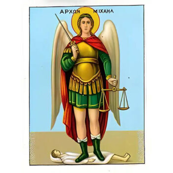 Εικόνα Ορθοδοξίας με περίγραμμα χρυσό σε ξύλο Φλαμουρίας  με  βάση Εικόνα ΑΡΧΩΝ ΜΙΧΑΗΛ, ΜΕ ΨΥΧΗ, ΟΛΟΣΩΜΟΣ Χειροποίητη Ελληνορθόδοξη εικόνα του Ιησού Χριστού, Κρεμαστή πλάκα βυζαντινής τέχνης, χριστιανική τέχνη Διάσταση 15x11 cm (5,9x4,3 ίντσες)  INTRAEK-337757863891 - Image 1