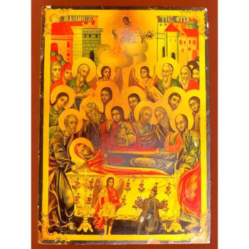 Εικόνα Ορθοδοξίας με περίγραμμα χρυσό σε ξύλο Φλαμουρίας  με  βάση Εικόνα ΚΟΙΜΗΣΙΣ ΘΕΟΤΟΚΟΥ Χειροποίητη Ελληνορθόδοξη εικόνα του Ιησού Χριστού, Κρεμαστή πλάκα βυζαντινής τέχνης, χριστιανική τέχνη Διάσταση 15x11 cm (5,9x4,3 ίντσες)  INTRAEK-337757863869 - Image 1