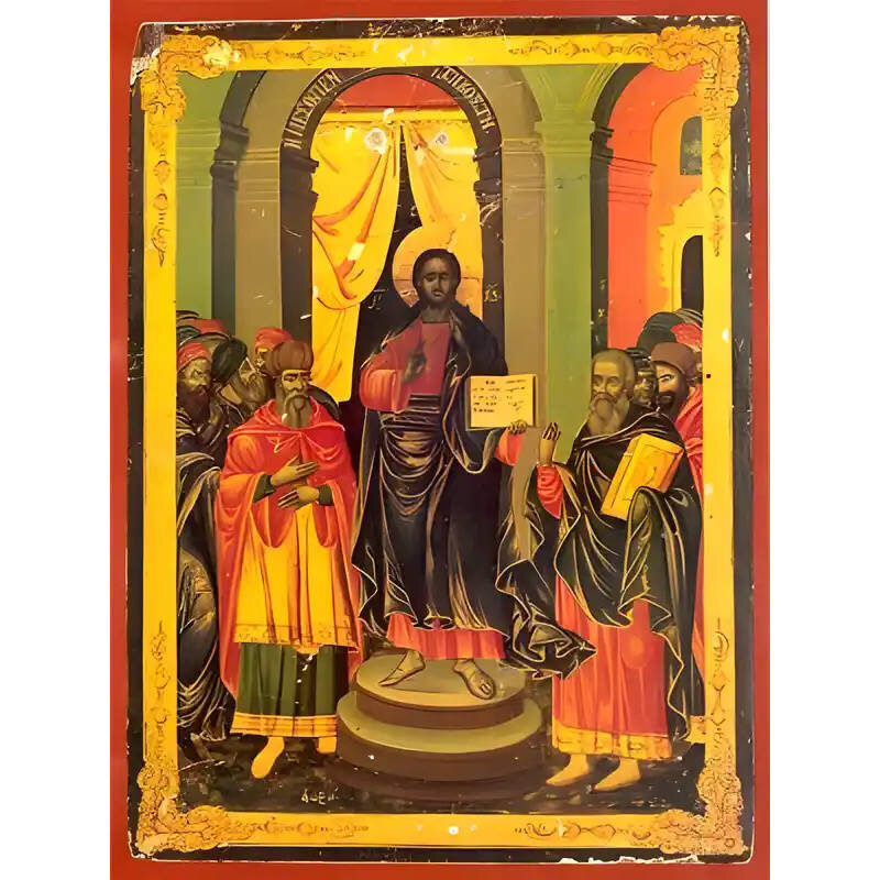 Εικόνα Ορθοδοξίας με περίγραμμα χρυσό σε ξύλο Φλαμουρίας  με  βάση Εικόνα ΜΕΣΟΠΕΝΤΗΚΟΣΤΗ Χειροποίητη Ελληνορθόδοξη εικόνα του Ιησού Χριστού, Κρεμαστή πλάκα βυζαντινής τέχνης, χριστιανική τέχνη Διάσταση 15x11 cm (5,9x4,3 ίντσες)  INTRAEK-337757863864
