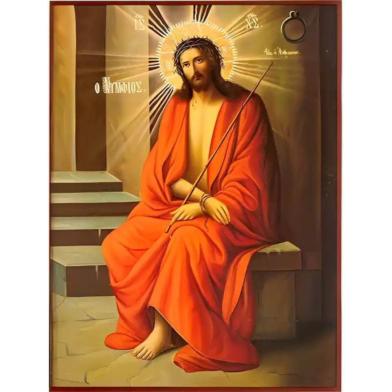 Εικόνα Ορθοδοξίας με περίγραμμα χρυσό σε ξύλο Φλαμουρίας  με  βάση Εικόνα ΝΥΜΦΙΟΣ, ΙΔΕ Ο ΑΝΘΡΩΠΟΣ, ΟΛΟΣΩΜΟΣ Χειροποίητη Ελληνορθόδοξη εικόνα του Ιησού Χριστού, Κρεμαστή πλάκα βυζαντινής τέχνης, χριστιανική τέχνη Διάσταση 15x11 cm (5,9x4,3 ίντσες)  INTRAEK-337757863859