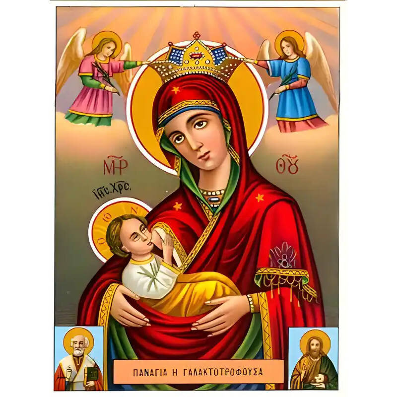 Εικόνα Ορθοδοξίας με περίγραμμα χρυσό σε ξύλο Φλαμουρίας  με  βάση Εικόνα ΠΑΝΑΓΙΑ ΜΕ ΧΡΙΣΤΟ, ΓΑΛΑΚΤΟΤΡΟΦΟΥΣΑ Χειροποίητη Ελληνορθόδοξη εικόνα του Ιησού Χριστού, Κρεμαστή πλάκα βυζαντινής τέχνης, χριστιανική τέχνη Διάσταση 15x11 cm (5,9x4,3 ίντσες)  INTRAEK-337757863855