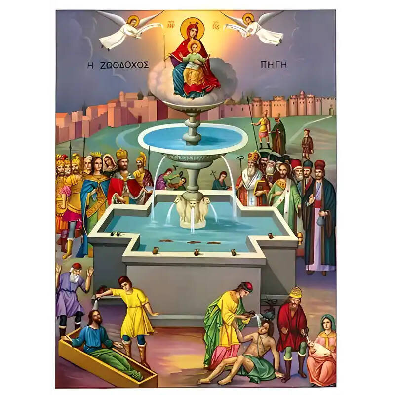 Εικόνα Ορθοδοξίας με περίγραμμα χρυσό σε ξύλο Φλαμουρίας  με  βάση Εικόνα ΠΑΝΑΓΙΑ ΜΕ ΧΡΙΣΤΟ, Η ΖΩΟΔΟΧΟΣ ΠΗΓΗ Χειροποίητη Ελληνορθόδοξη εικόνα του Ιησού Χριστού, Κρεμαστή πλάκα βυζαντινής τέχνης, χριστιανική τέχνη Διάσταση 15x11 cm (5,9x4,3 ίντσες)  INTRAEK-337757863847