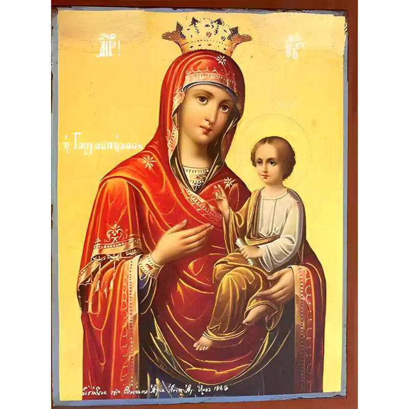 Εικόνα Ορθοδοξίας με περίγραμμα χρυσό σε ξύλο Φλαμουρίας  με  βάση Εικόνα ΠΑΝΑΓΙΑ ΜΕ ΧΡΙΣΤΟ, ΟΔΗΓΗΤΡΙΑ, ΓΟΡΓΟΥΠΗΚΟΟΣ Χειροποίητη Ελληνορθόδοξη εικόνα του Ιησού Χριστού, Κρεμαστή πλάκα βυζαντινής τέχνης, χριστιανική τέχνη Διάσταση 15x11 cm (5,9x4,3 ίντσες)  INTRAEK-337757863708