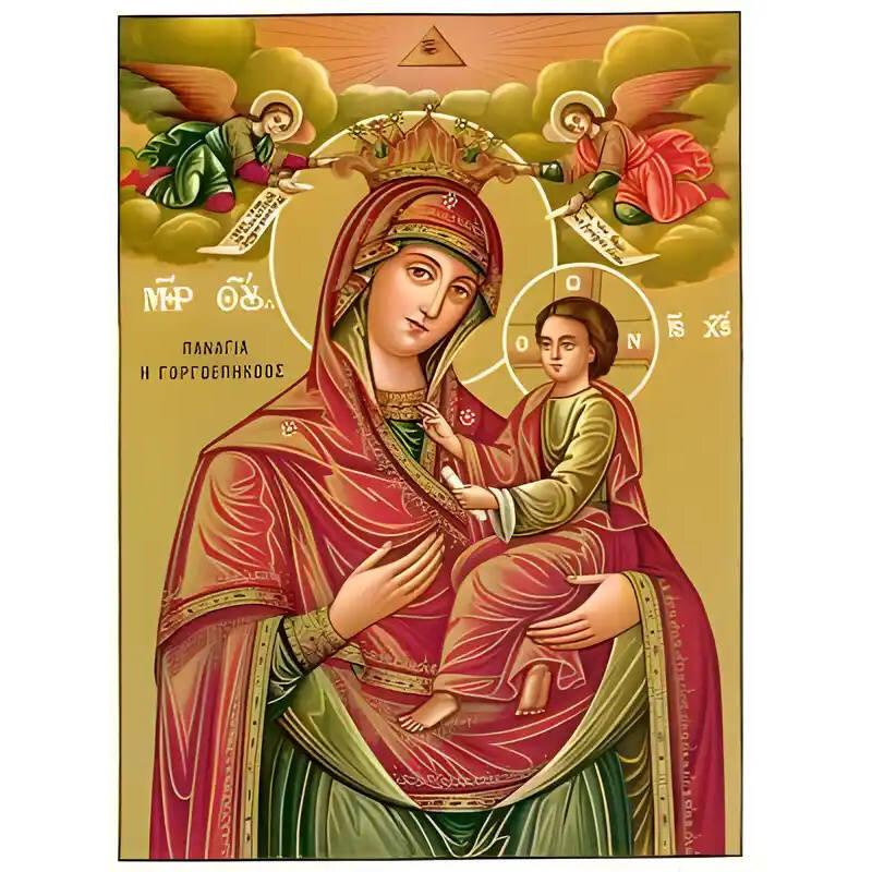 Εικόνα Ορθοδοξίας με περίγραμμα χρυσό σε ξύλο Φλαμουρίας  με  βάση Εικόνα ΠΑΝΑΓΙΑ ΜΕ ΧΡΙΣΤΟ, ΟΔΗΓΗΤΡΙΑ, ΓΟΡΓΟΥΠΗΚΟΟΣ, ΜΕ ΑΓΓΕΛΟΥΣ Χειροποίητη Ελληνορθόδοξη εικόνα του Ιησού Χριστού, Κρεμαστή πλάκα βυζαντινής τέχνης, χριστιανική τέχνη Διάσταση 15x11 cm (5,9x4,3 ίντσες)  INTRAEK-337757863841