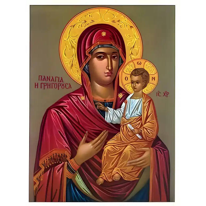 Εικόνα Ορθοδοξίας με περίγραμμα χρυσό σε ξύλο Φλαμουρίας  με  βάση Εικόνα ΠΑΝΑΓΙΑ ΜΕ ΧΡΙΣΤΟ, ΟΔΗΓΗΤΡΙΑ, ΓΡΗΓΟΡΟΥΣΑ Χειροποίητη Ελληνορθόδοξη εικόνα του Ιησού Χριστού, Κρεμαστή πλάκα βυζαντινής τέχνης, χριστιανική τέχνη Διάσταση 15x11 cm (5,9x4,3 ίντσες)  INTRAEK-337757863840