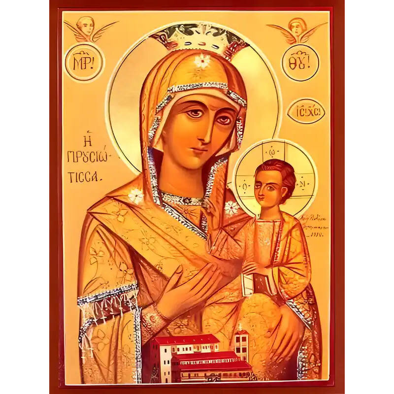 Εικόνα Ορθοδοξίας με περίγραμμα χρυσό σε ξύλο Φλαμουρίας  με  βάση Εικόνα ΠΑΝΑΓΙΑ ΜΕ ΧΡΙΣΤΟ, ΟΔΗΓΗΤΡΙΑ, ΠΡΟΥΣΙΩΤΙΣΣΑ Χειροποίητη Ελληνορθόδοξη εικόνα του Ιησού Χριστού, Κρεμαστή πλάκα βυζαντινής τέχνης, χριστιανική τέχνη Διάσταση 15x11 cm (5,9x4,3 ίντσες)  INTRAEK-337757863835