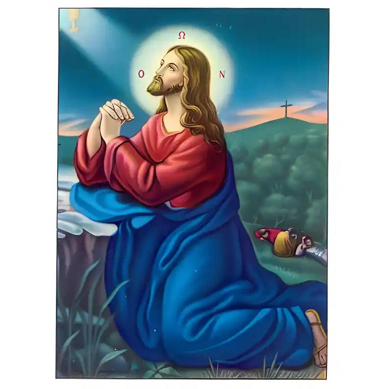 Εικόνα Ορθοδοξίας με περίγραμμα χρυσό σε ξύλο Φλαμουρίας  με  βάση Εικόνα ΠΡΟΣΕΥΧΗ ΕΙΣ ΓΕΘΣΗΜΑΝΗ Χειροποίητη Ελληνορθόδοξη εικόνα του Ιησού Χριστού, Κρεμαστή πλάκα βυζαντινής τέχνης, χριστιανική τέχνη Διάσταση 15x11 cm (5,9x4,3 ίντσες)  INTRAEK-337757863817