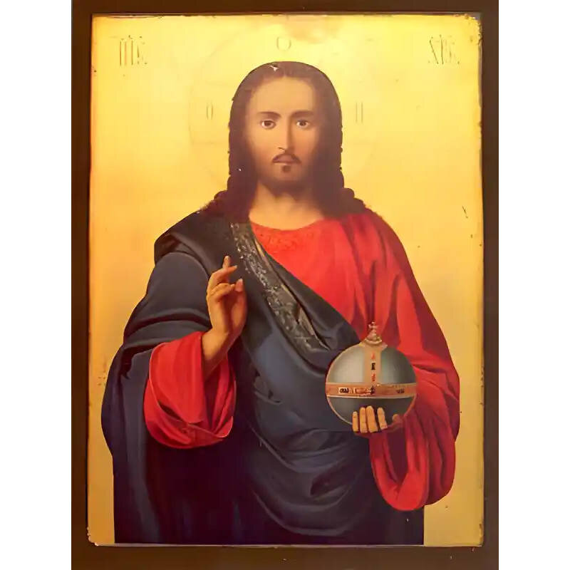 Εικόνα Ορθοδοξίας με περίγραμμα χρυσό σε ξύλο Φλαμουρίας  με  βάση Εικόνα ΧΡΙΣΤΟΣ ΕΥΛΟΓΩΝ, ΠΑΝΤΟΚΡΑΤΩΡ Χειροποίητη Ελληνορθόδοξη εικόνα του Ιησού Χριστού, Κρεμαστή πλάκα βυζαντινής τέχνης, χριστιανική τέχνη Διάσταση 15x11 cm (5,9x4,3 ίντσες)  INTRAEK-337757863796